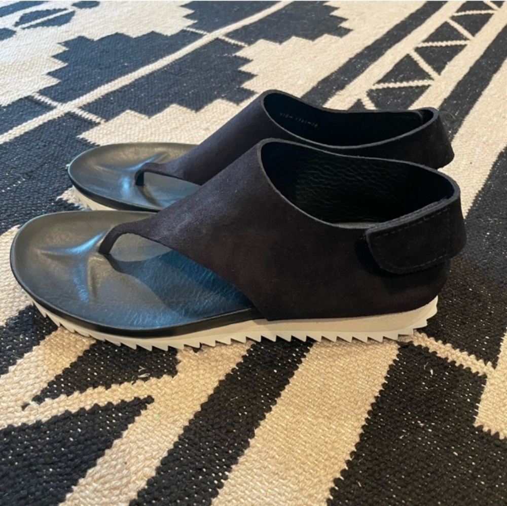 PEDRO GARCIA DESIGNER SHOES Black Leather Suede Thong Sandals 38IT/8US NEW $495